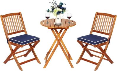 3-TLG. Terrassenmöbel-Set, Gartenmöbel-Set klappbar mit Rundem Tisch & 2 Stühlen