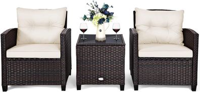 3-TLG. Polyrattan Lounge Set, Gartenmöbel Rattan Sitzgruppe mit Sitzkissen, Gartenset
