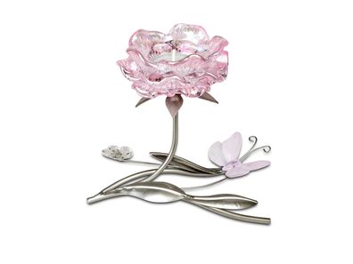 Tischleuchter Teelichleuchter Metall 1 flammig 18cm Glasblüte in rosa