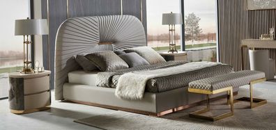 Designer Bett Schlafzimmer Betten Textil Hotel Luxus Polster Sitz Stoff Italien