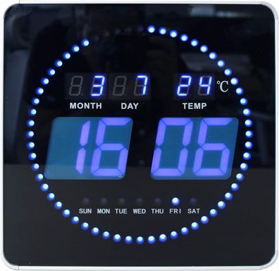 Unilux FLO LED Wanduhr, mit Datum und Temperatur, 28 x 28 cm