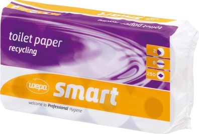 Toilettenpapier Wepa Liquify, 2lg, 9,5x11cm, 250 Blatt, weiß, Recycling, 8x8 Ro/ VE