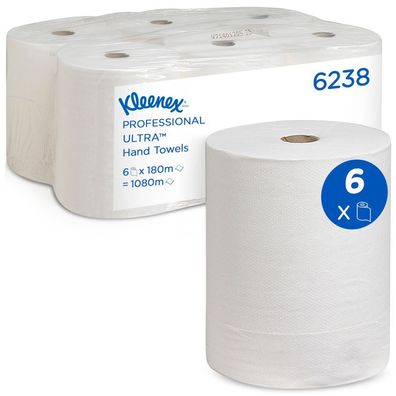 Kleenex ULTRA Handtücher, 2lg, weiß, 180mx19,8cm, 6 Ro.