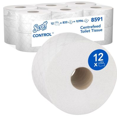 Scott Control Toilettenpapier, 2lg, weiß, 10,6x19,80cm, 12x833 Bl.