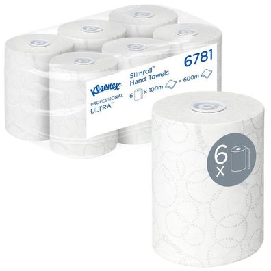 Rollenhandtücher Kleenex Ultra Slimroll, 100m, 2lg, weiß, 6 Ro.