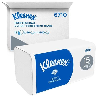 Kleenex ULTRA, Falthandtücher, 21,5cmx31,5cm, 3lg, weiß, 15x96 Tü/ Krt.