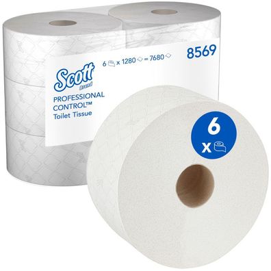 SCOTT Control Toilet Tissue Rolle, Zentralentnahme, 2lg, 1280 Blatt, weiß, 6 Ro/ Krt.