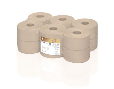 Toilettenpapier Satino Basic, Jumborollen, 1lg, 525m, weiß, Krepp, 6 Ro/ Pk.