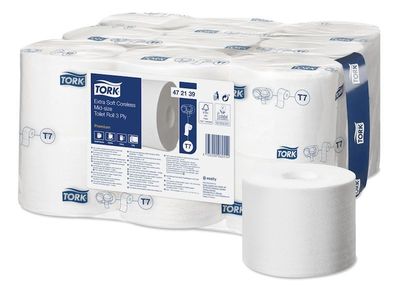 Tork extra weiches hülsenloses Midi Toilettenpapier, 3lg Tissue, weiß, 68m, 18 Ro.