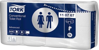 Tork Advanced Toilettenpapier, Kleinrolle, 2lg, 12x9,5cm, 250 Bl., weiß, 8x8 Ro/ Pk.