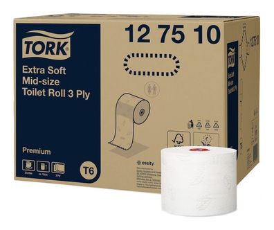 Tork Premium Toilettenpapier Compact Extra Weich, 3lg - T6 System, hochweiß, Länge 70