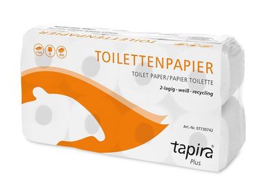 TAPIRA plus Toilettenpapier, 2lg, 9,5x11cm, 400 Bl., weiß, Recycling, Folienverpackun