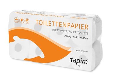 TAPIRA plus Toilettenpapier, 2lg, 9,5x11cm, 250 Bl., weiß, Recycling, Folienverpackun