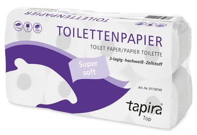 TAPIRA top Toilettenpapier, 3lg, 9,5x11cm, 250 Bl., hochweiß, Recycling, Folienverpac