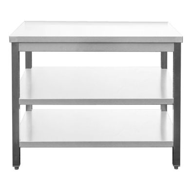 Edelstahl AISI 304 Arbeitstisch Tisch mit 2 Zwischenböden 1800 x 600 x 850 mm neu