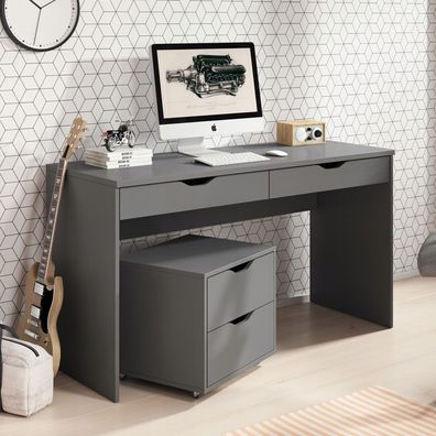 BETTSO Schreibtisch mit 2 Schubladen und Rollcontainer BETA Graphit Matt