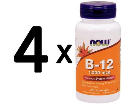 4 x Vitamin B-12 with Folic Acid, 1000mcg - 250 lozenges