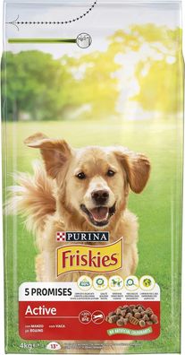 Purina Friskies Active Trockenfutter Hunde mit Rindfleisch, 4 Packungen à 4 kg