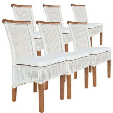 Esszimmer-Stühle Set Rattanstühle Perth 6 Stück Esstisch Stühle weiß Korbstühle