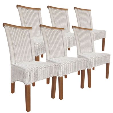 Esszimmer-Stühle Set Rattanstühle Perth 6 Stück Esstisch Stühle weiß