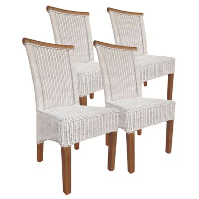 Esszimmer Stühle Set Rattanstühle Perth 4 Stück weiß Esstisch Stühle Korbstühle