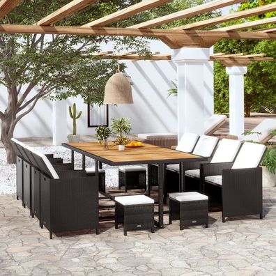 vidaXL 13-tlg. Garten-Essgruppe Poly Rattan Akazienholz Schwarz