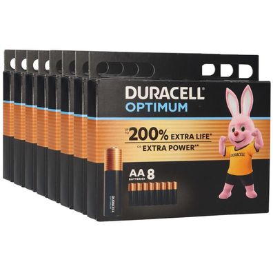 64x Duracell MN1500 AA Mignon Batterie Optimum (8x 8er Blister)