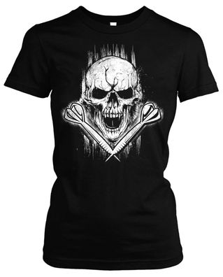 Dart Skull Damen Girlie T-Shirt | Freizeit Dartspieler Dartclub Dartpfeil | M1