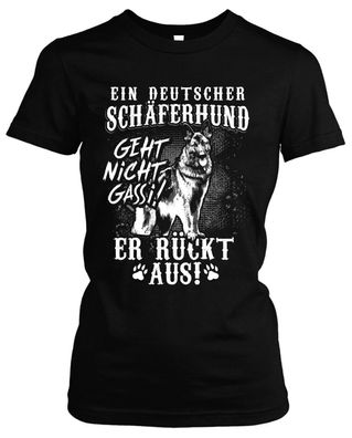 Schäferhund rückt aus Damen Girlie T-Shirt | Dog Haustier Deutscher Gassi Fun