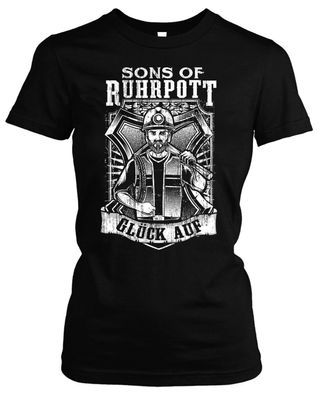 Sons of Ruhrpott Damen Girlie | Fussball Ultras T-Shirt Anarchy Glück auf | M13
