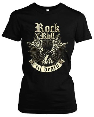 Rock n Roll Damen Girlie T-Shirt | Rockabilly Vintage Biker Skull Rocker | M2
