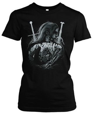 Witcher Damen Girlie T-Shirt | Gamer Geralt the Hexer Wolf Logo | M2