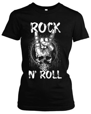 Rock n Roll Damen Girlie T-Shirt | Rockabilly Vintage Biker Skull Rocker | M4