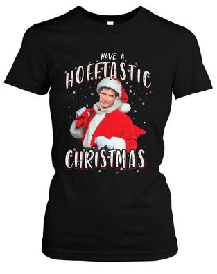 Hofftastic Christmas Damen Girlie T-Shirt | Weihnachten Baywatch Hasselhoff Xmas