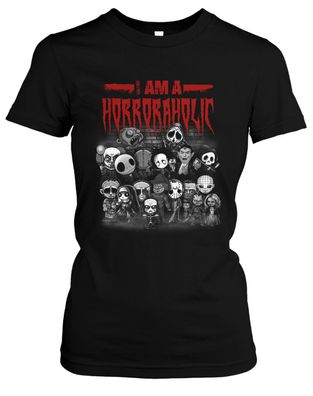 Horroraholic Damen Girlie T-Shirt | Halloween Annabelle ES Chucky Jason Myers