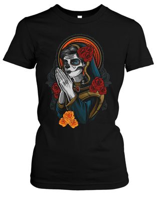 La Catrina Santa Muerte Damen Girlie T-Shirt | Mexiko Skull Rock Totenkopf | M2