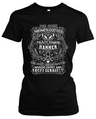 Hammer & Kreuz Damen Girlie T-Shirt | Odin Wikinger Walhalla Thor Germanen