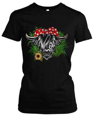 Highland Cattle Damen Girlie T-Shirt | Kuh Tiere Landwirtschaft Bauernhof | M2