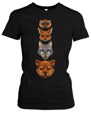 Legenden des Waldes Damen Girlie T-Shirt | Eule Fuchs Wolf Bär Tiere Wald Natur