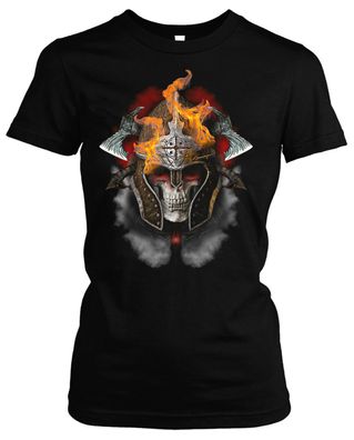 Barbarian Skull Damen Girlie T-Shirt | Odin Wikinger Vikings Ragnar Germanen |M3