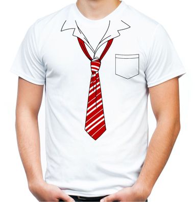 Krawatte T-Shirt | Smoking | Fliege | Fasching | Karneval | Anzug | M5-Weiß