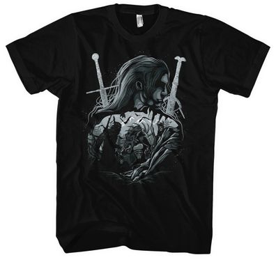 Witcher Männer und Herren T-Shirt | Gamer Geralt the Hexer Wolf Logo | M2