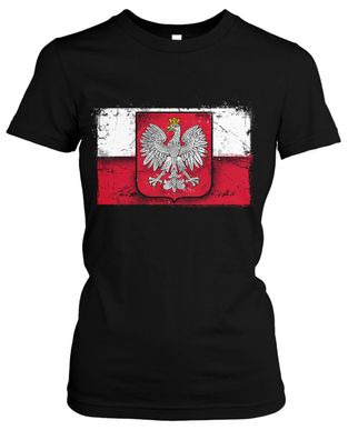 Old School Flag Polen Girlie T-Shirt | Poland Fussball Retro Vintage Fahne WM EM