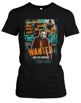 Wanted Joker Damen Girlie T-Shirt | Horror Halloween Joke Kostüm Maske Clown