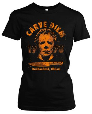 Carve diem Michael Damen Girlie T-Shirt | Horror Halloween Nightmare Myers