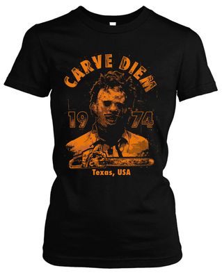 Carve Diem Chainsaw Damen Girlie T-Shirt | Horror Halloween Nightmare Michael