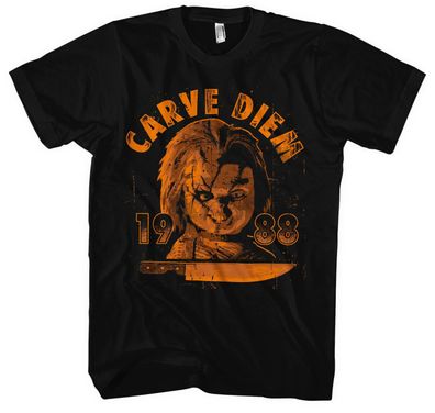 Carve Diem Chucky Männer Herren T-Shirt | Horror Halloween Nightmare Mörderpuppe