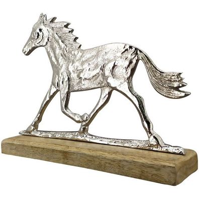 Pferd Exner 16cm silber Alu/ Holz Skulptur