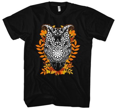 Night Owl Männer Herren T-Shirt | Eule Wald Herbst Blätter Vogel Tiere Natur