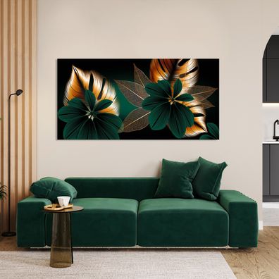Wandbild Luxus Moderne Golden Blumen und Blättern Leinwand , Acrylglas , Poster